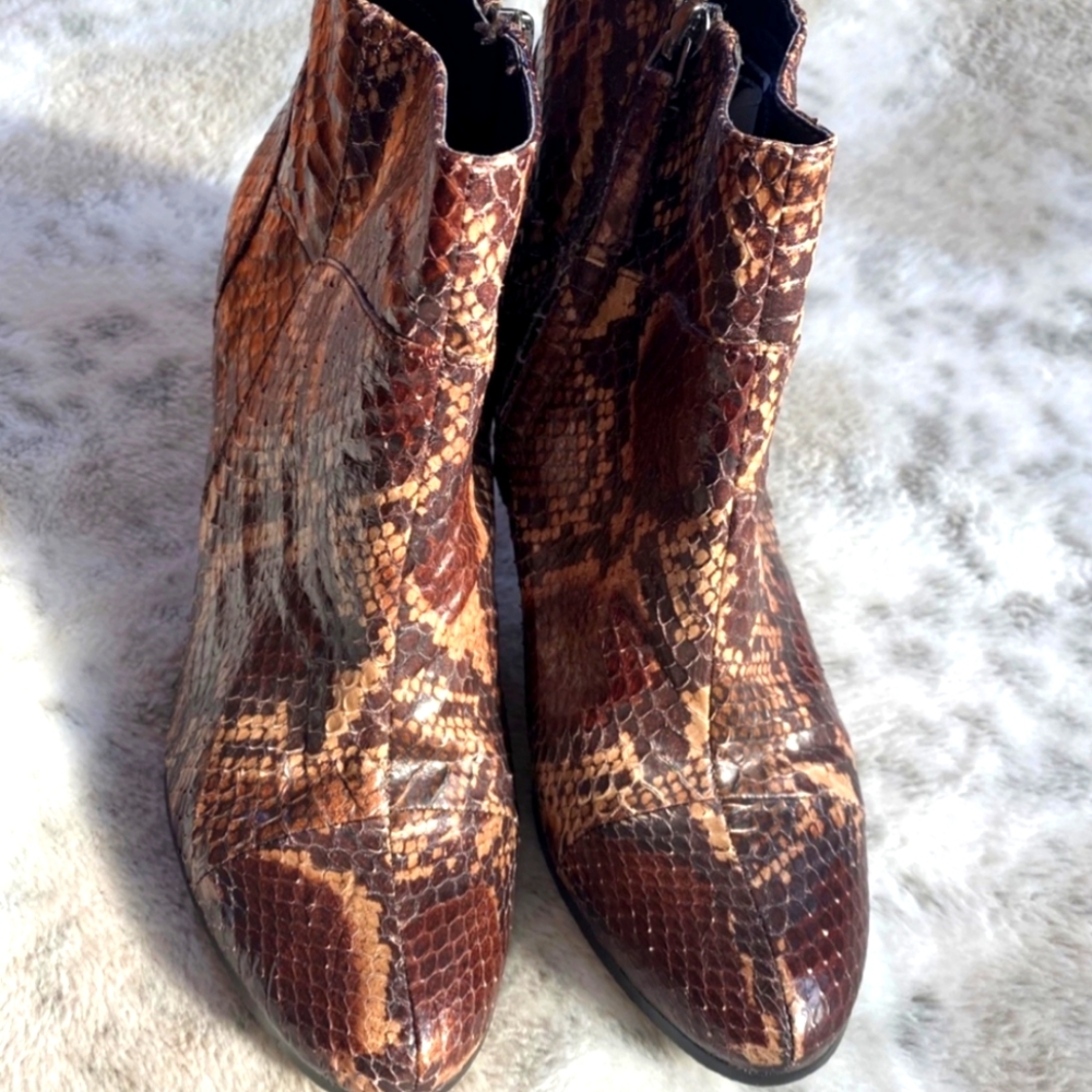 Sam Edelman Rust Python Snakeskin Ankle Boot Booties Fall Western Boho Leather - Picture 5 of 9